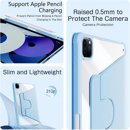 Husa 360 Smart Cover compatibila cu iPad Air 13" 2025/2026, M3/M4, Pencil Slot Rebound, Wake-Sleep, Camera Protection, Bleu