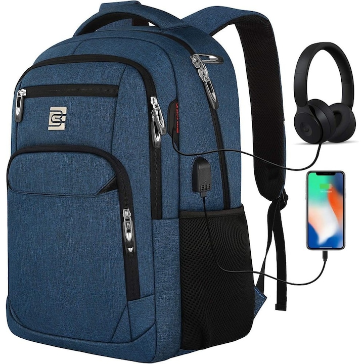 Rucsac laptop de calatorie rezistent la apa, Enforose, 17 inch, cu buzunar RFID, culoare abanos