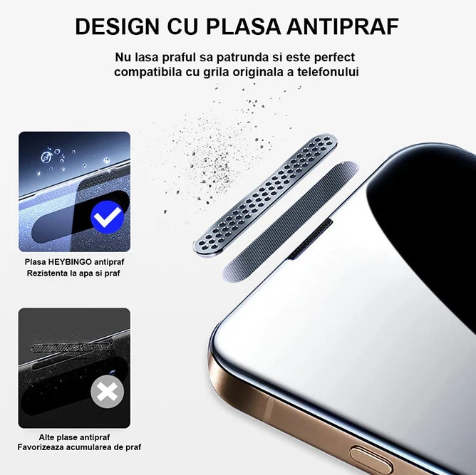 Folie Telefon HD Compatibila cu iPhone 16 Pro, HEYBINGO, E-Touch Box, 2 Buc, din Sticla Securizata Duritate 9H, Cu Kit de Aplicare Instanta si Functie Automata de Indepartare a Prafului, Rezistenta la zgarieturi, Protectie Ecran Premium
