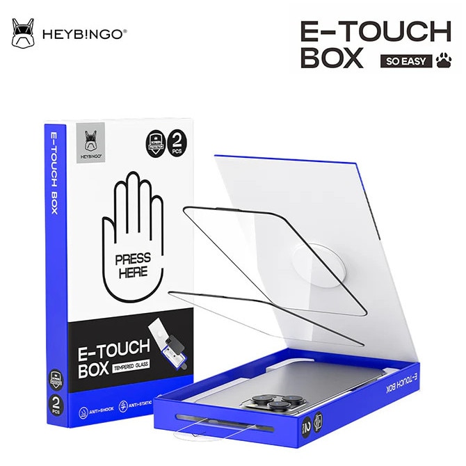 Folie Telefon HD Compatibila cu iPhone 16 Pro, HEYBINGO, E-Touch Box, 2 Buc, din Sticla Securizata Duritate 9H, Cu Kit de Aplicare Instanta si Functie Automata de Indepartare a Prafului, Rezistenta la zgarieturi, Protectie Ecran Premium