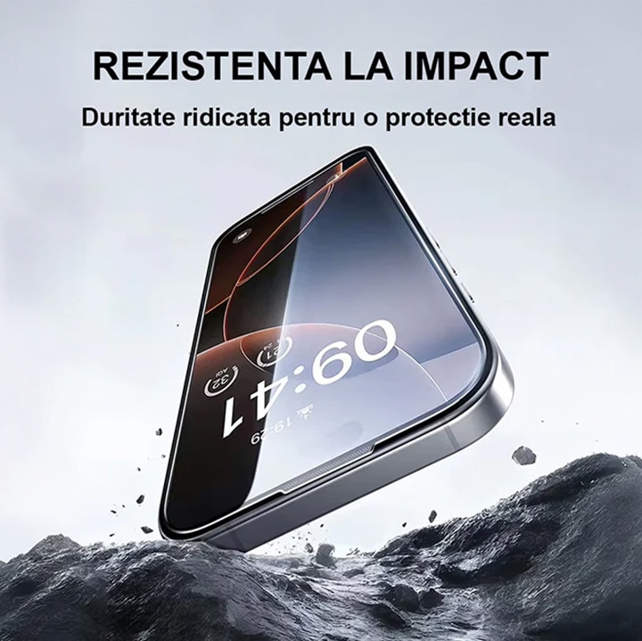 Folie Telefon HD Compatibila cu iPhone 16 Pro, HEYBINGO, E-Touch Box, 2 Buc, din Sticla Securizata Duritate 9H, Cu Kit de Aplicare Instanta si Functie Automata de Indepartare a Prafului, Rezistenta la zgarieturi, Protectie Ecran Premium