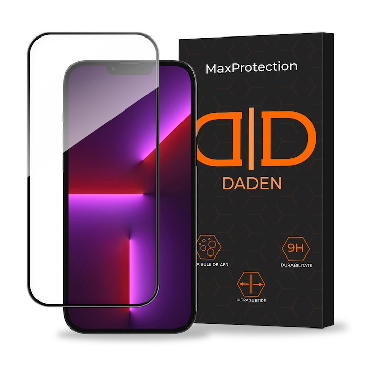 Folie Sticla Daden MaxProtection pentru iPhone 13 Pro, Full Cover, Protectie Profesionala, Ultra Rezistenta, Calitate Premium, Margini negre