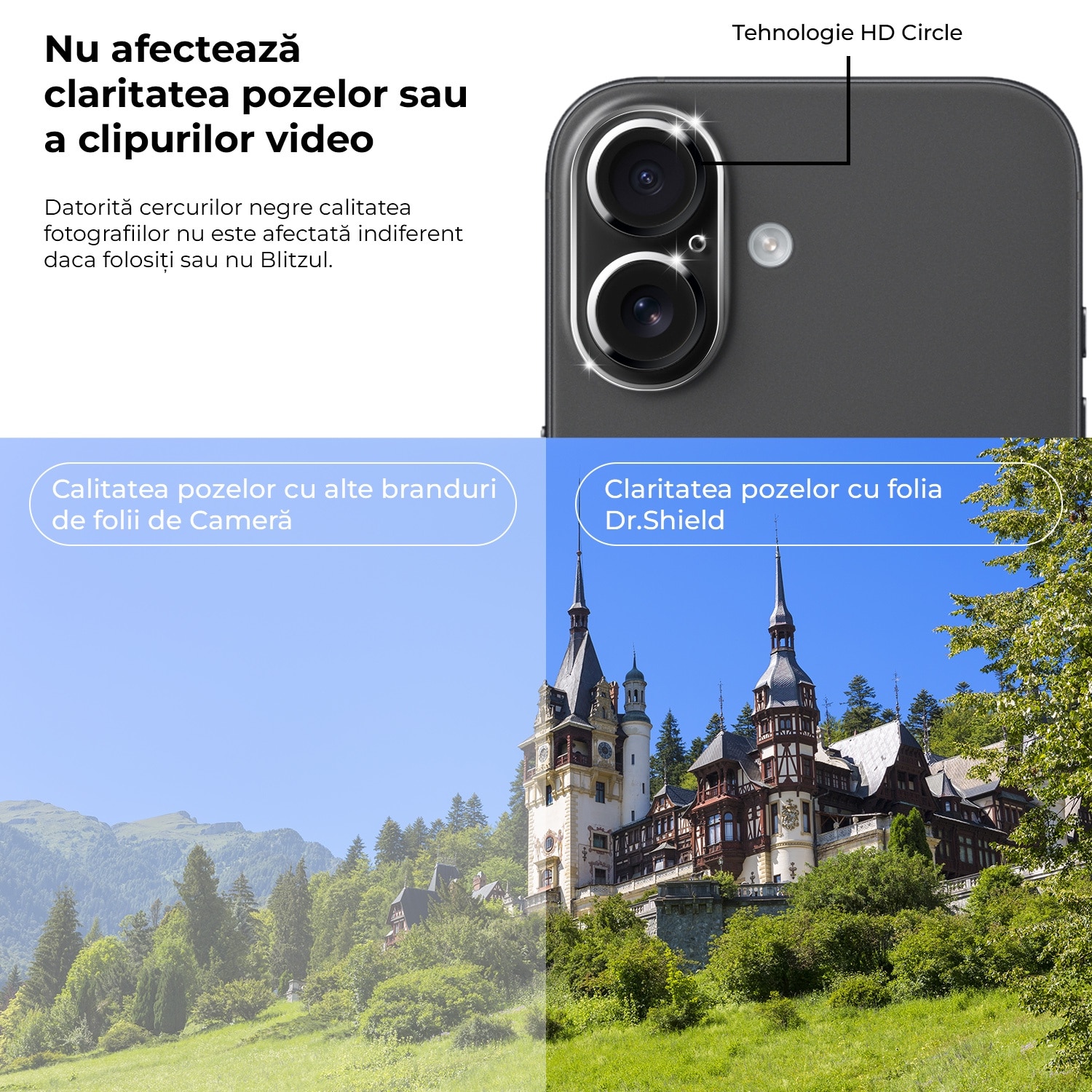 Set 2 Bucati, Folie Sticla Camera Dr.Shield, Compatibila Apple iPhone 16 Plus, Full Cover