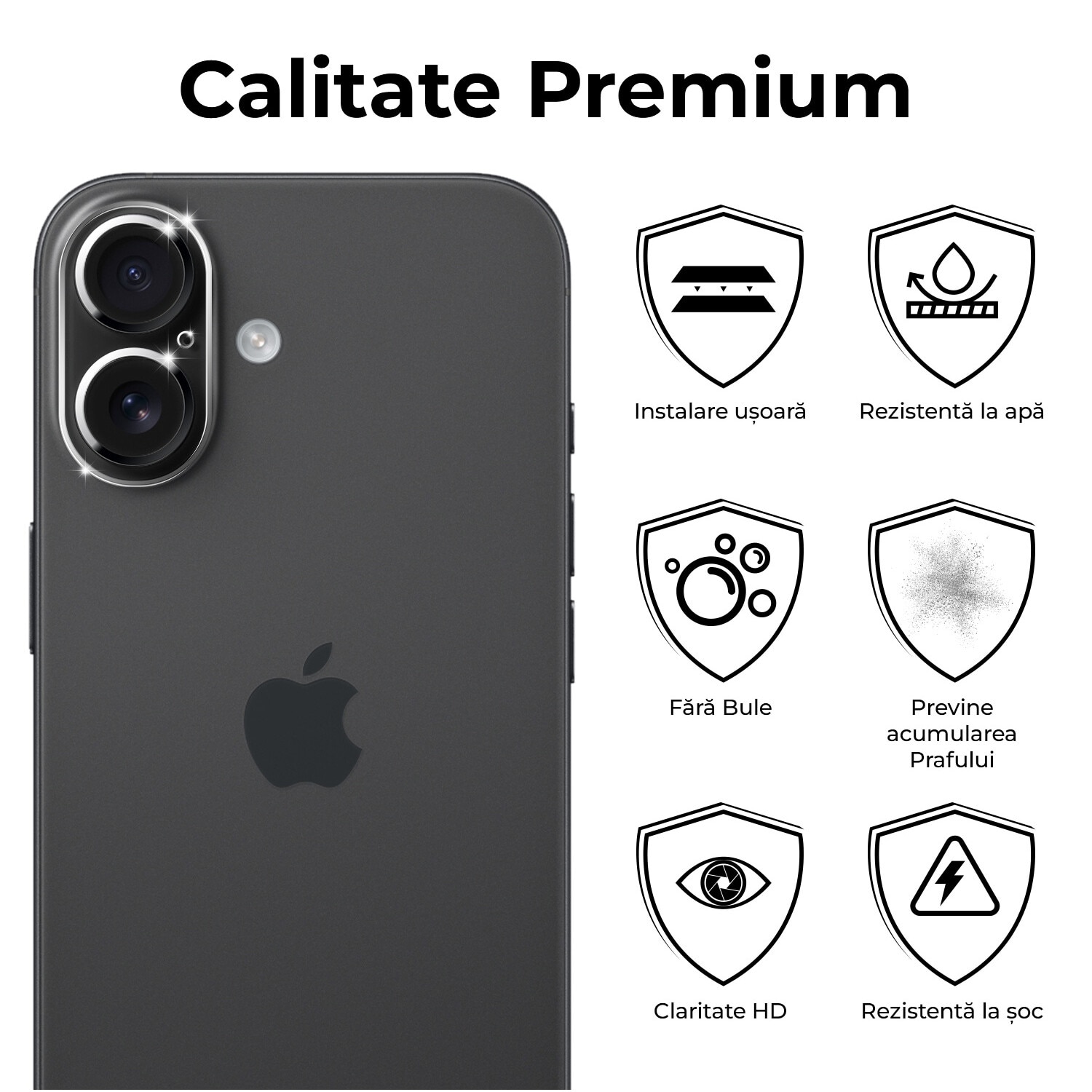 Set 2 Bucati, Folie Sticla Camera Dr.Shield, Compatibila Apple iPhone 16 Plus, Full Cover