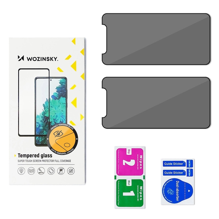 Set 2 folii sticla securizata Wozinsky Privacy Glass compatibila cu Xiaomi Redmi Note 14S, Negru