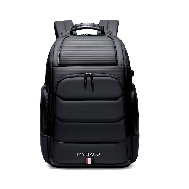 Rucsac laptop MYBALO Atlas, extensibil, impermeabil, cu port USB, 27-39 l, 46x31x20-26 cm, negru