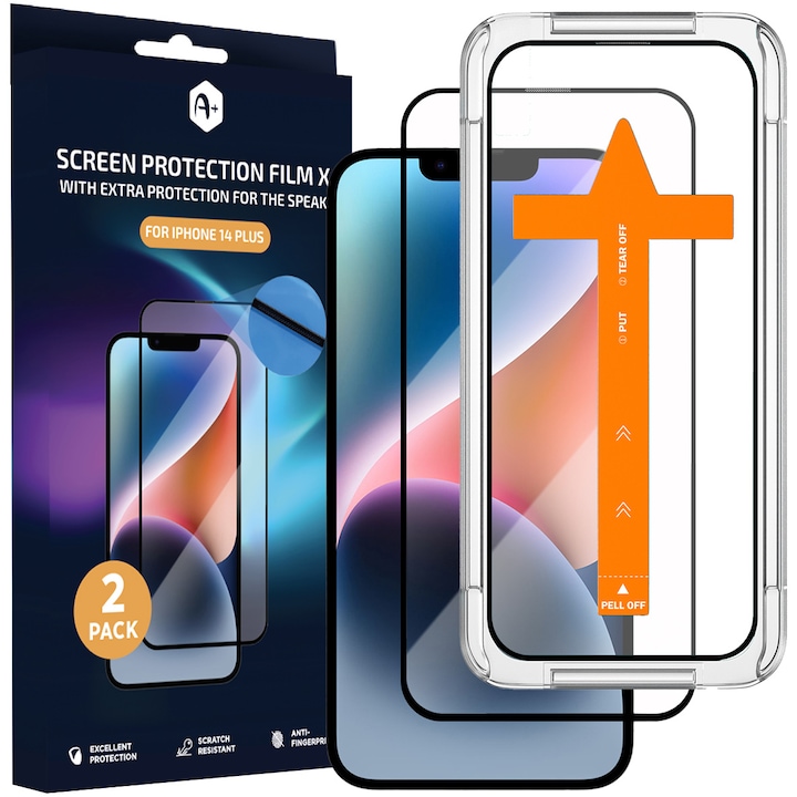 Folie de protectie ecran x 2 cu extra protectie pentru difuzor A+ pentru iPhone 14 Plus