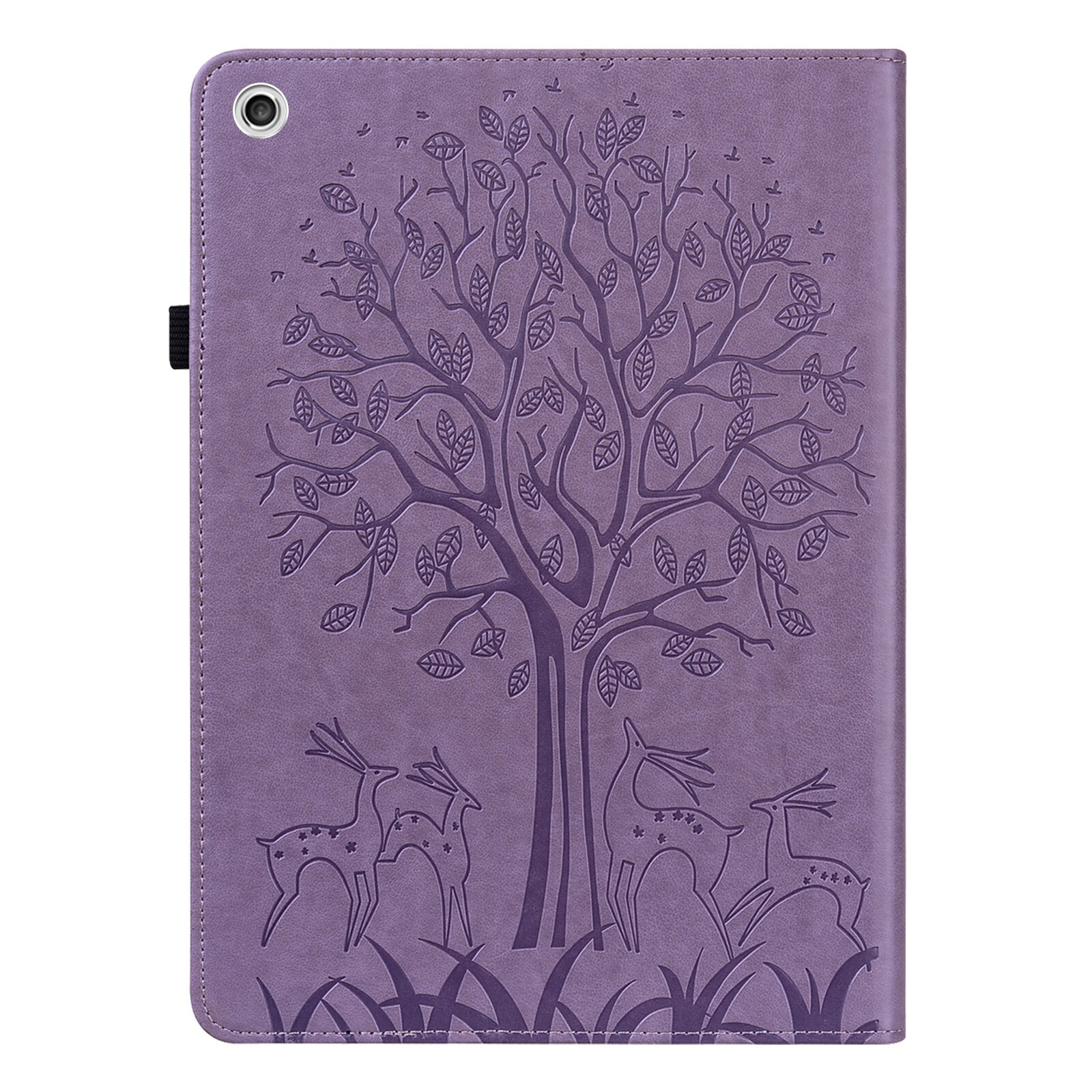 Husa tableta pentru Lenovo M10 TB-X505L, model cu imprimeu copac si cerb, din piele PU cu design orizontal, suport si sloturi pentru carduri, violet