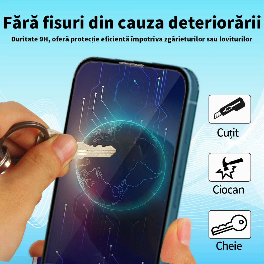 Folie protectie pentru telefon, transparenta, 9H, compatibila cu iPhone 15, dimensiuni variate