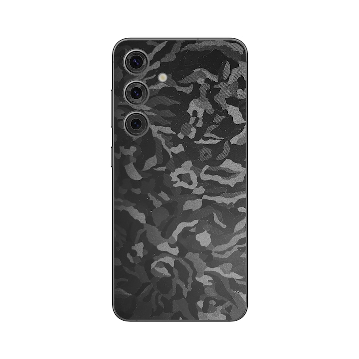 Folie Protectie iSkinz pentru Samsung Galaxy S24 - Camo Negru Black Shadow, Simple Cut, Skin Adeziv, Cover pentru Carcasa Spate