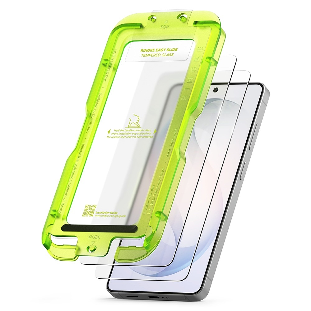 Pachet 2 buc Folie Sticla pentru Samsung Galaxy S26 Ringke Easy Slide, Kit de instalare usoara si rapida cu dispozitiv de potrivire automata, Protectie Profesionala, Ultra Rezistenta, Transparenta