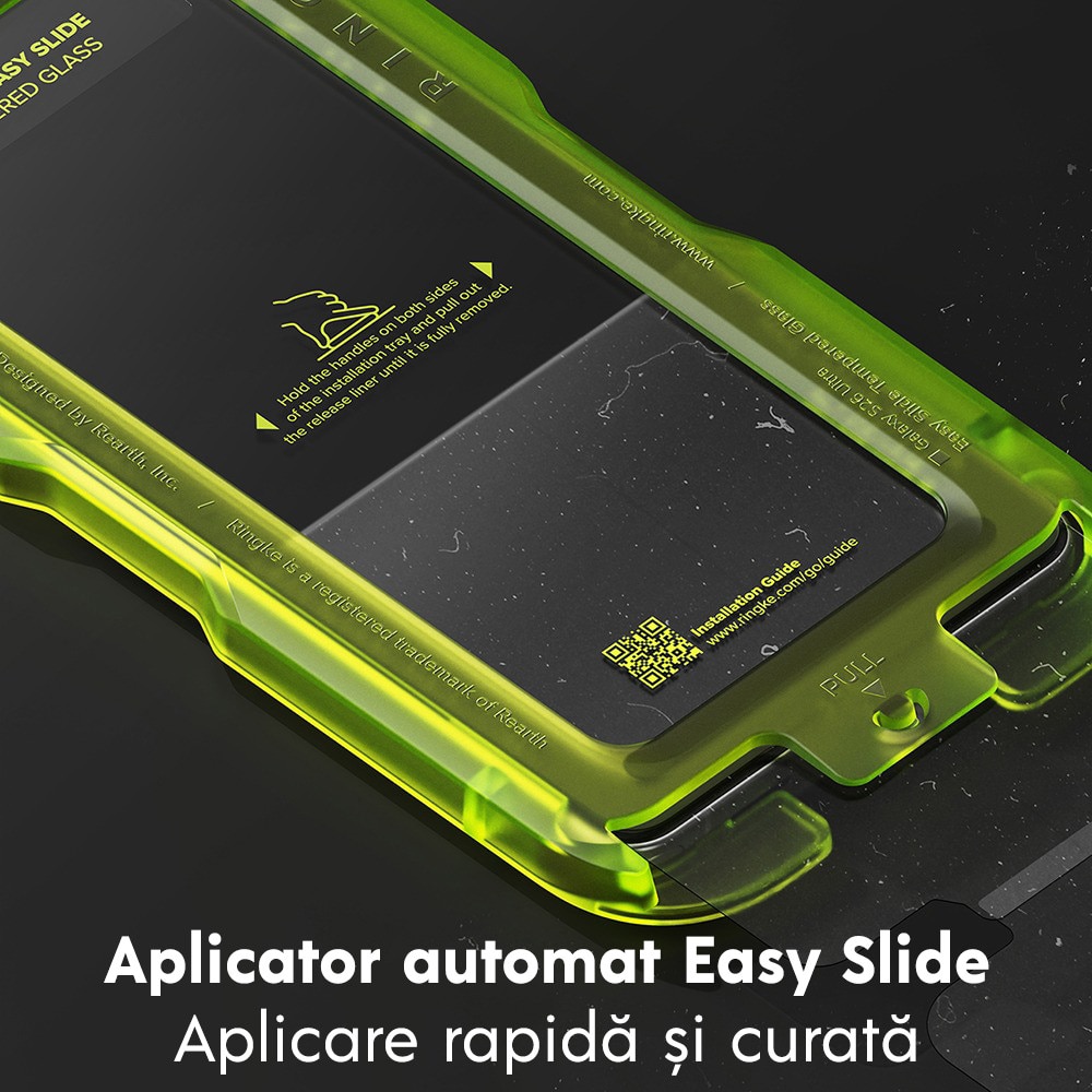 Pachet 2 buc Folie Sticla pentru Samsung Galaxy S26 Ringke Easy Slide, Kit de instalare usoara si rapida cu dispozitiv de potrivire automata, Protectie Profesionala, Ultra Rezistenta, Transparenta