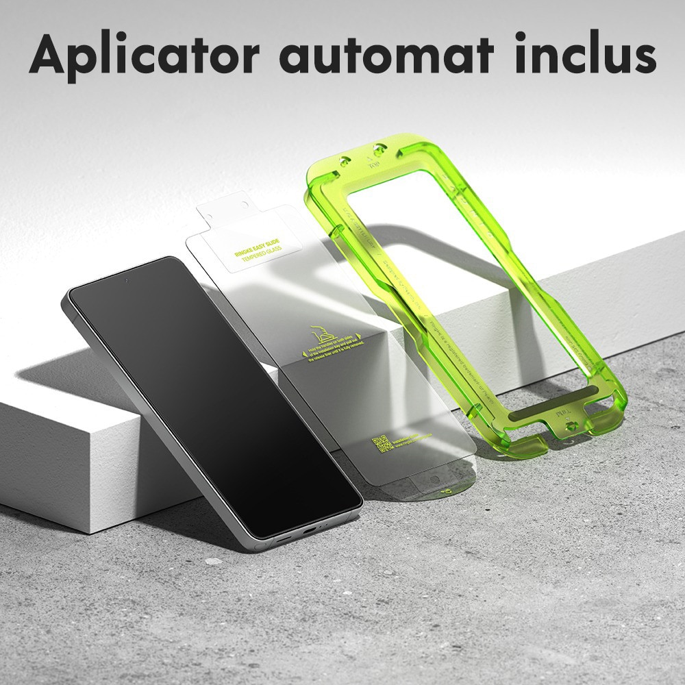 Pachet 2 buc Folie Sticla pentru Samsung Galaxy S26 Ringke Easy Slide, Kit de instalare usoara si rapida cu dispozitiv de potrivire automata, Protectie Profesionala, Ultra Rezistenta, Transparenta