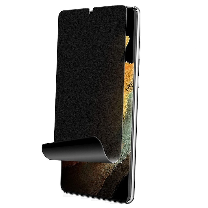 Folie Privacy Impact Flex compatibila cu OPPO K9, Polimer siliconic de 300 microni, Instalare fara lichid in 4 pasi, NanoLiq Technology, Compatibila cu senzorul de amprenta, Acoperire completa