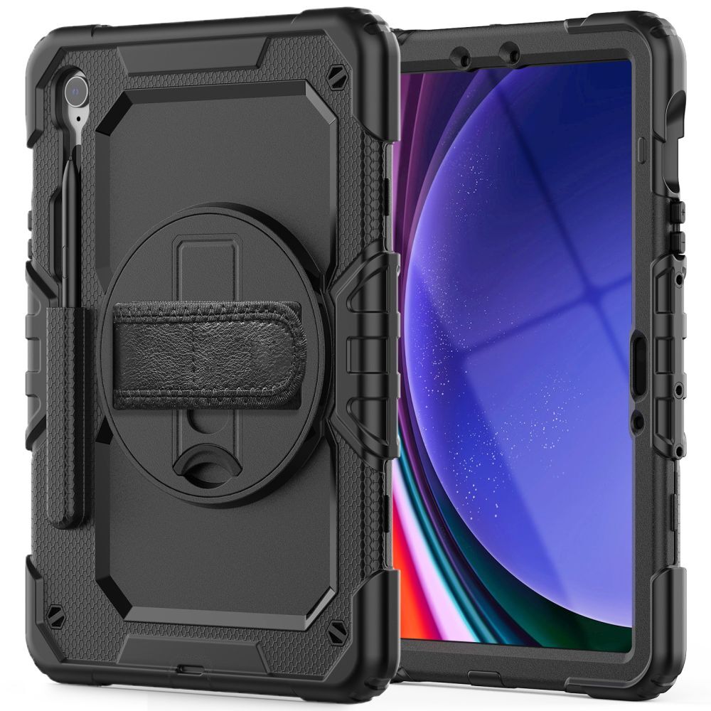 Compatibil cu Samsung Galaxy Tab S10 FE 10,9 inch (SM-X520, SM-X526) - SOLID360 husă tabletă rezistentă la șocuri, cu suport, negru