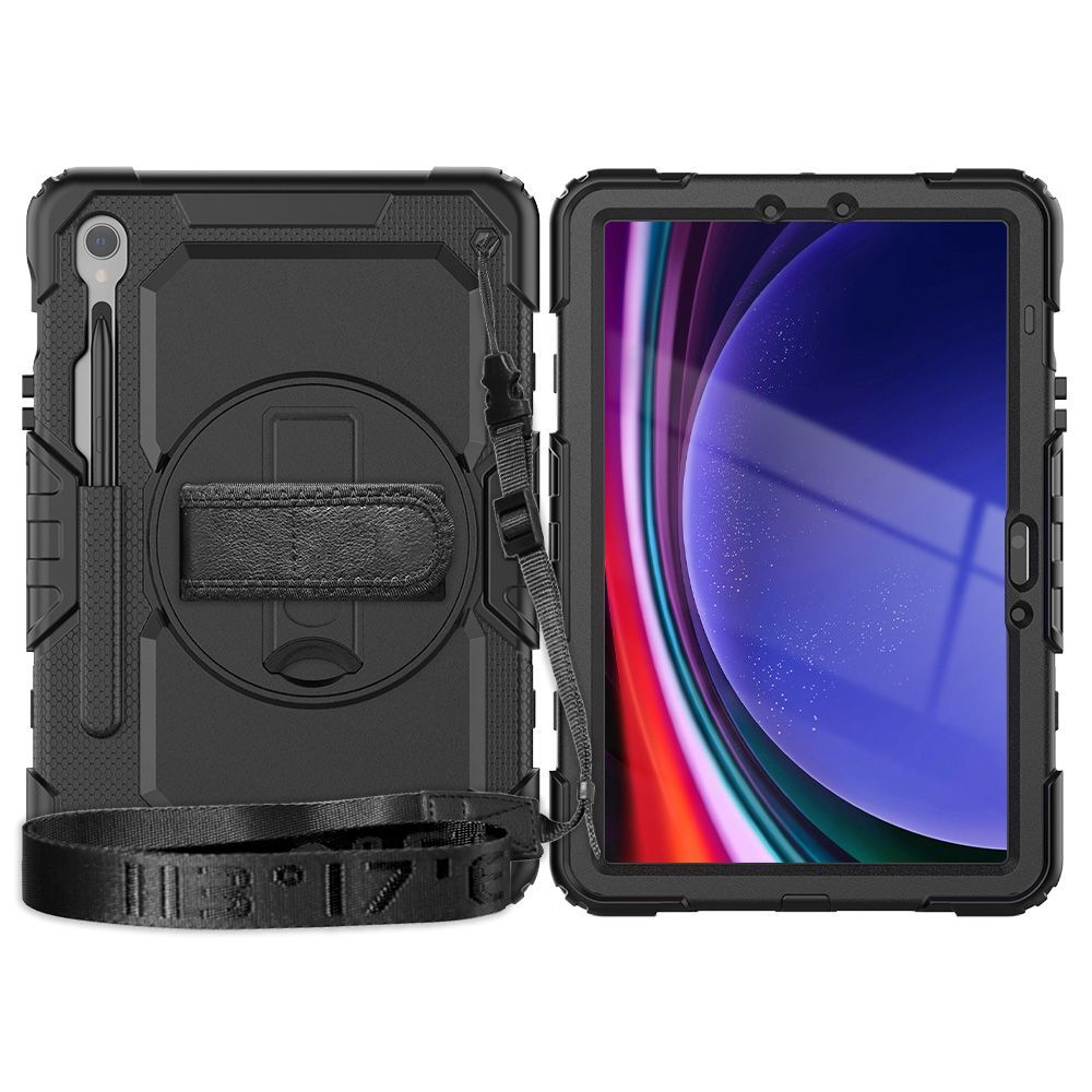 Compatibil cu Samsung Galaxy Tab S10 FE 10,9 inch (SM-X520, SM-X526) - SOLID360 husă tabletă rezistentă la șocuri, cu suport, negru