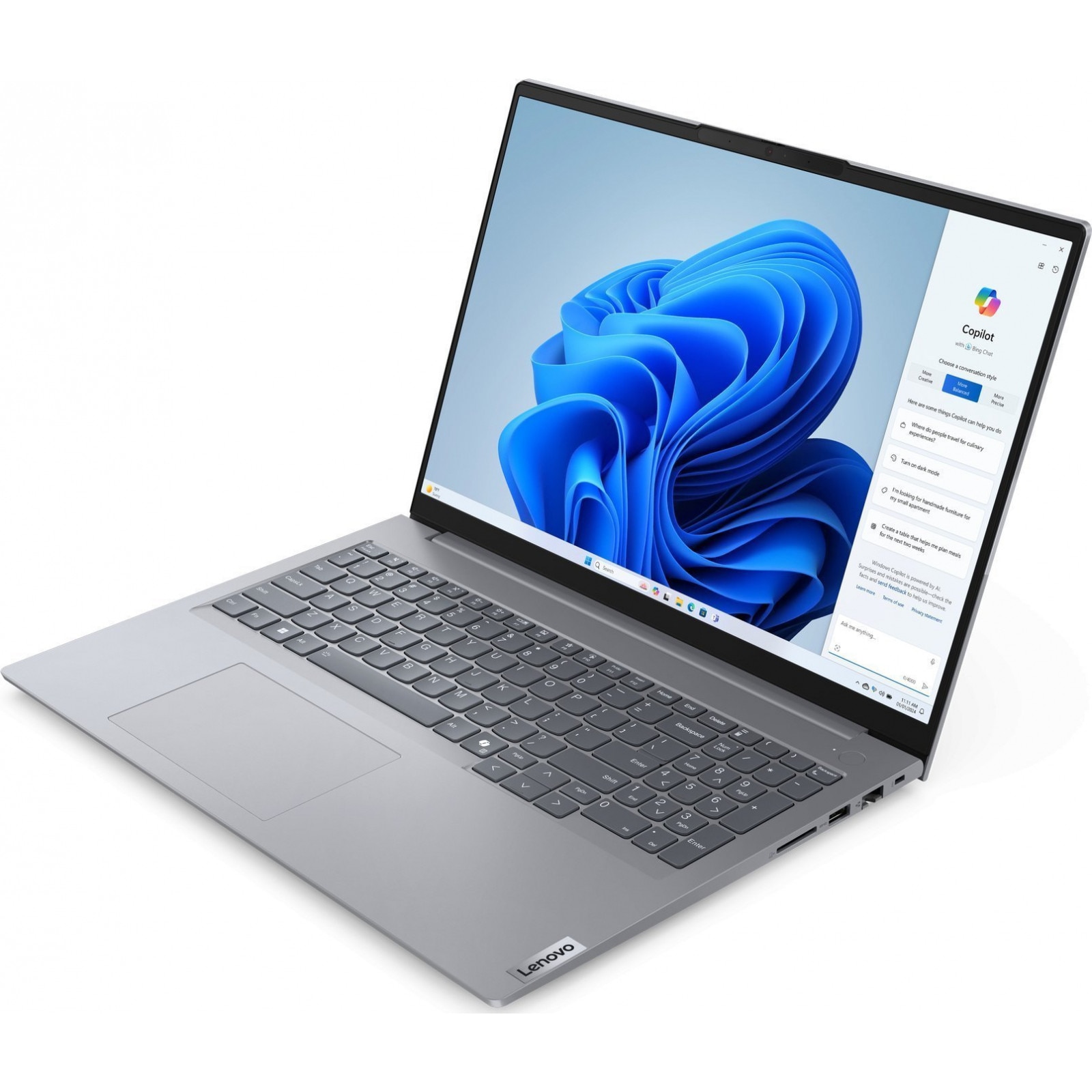 Laptop Lenovo ThinkBook 16 G7 ARP, 16" WUXGA, AMD Ryzen™ 5 7535HS pana la 4.55 GHz, 16 GB RAM DDR5 4800, 512 GB SSD, AMD Radeon 660M. Windows 11 Home, Arctic Grey 512 GB