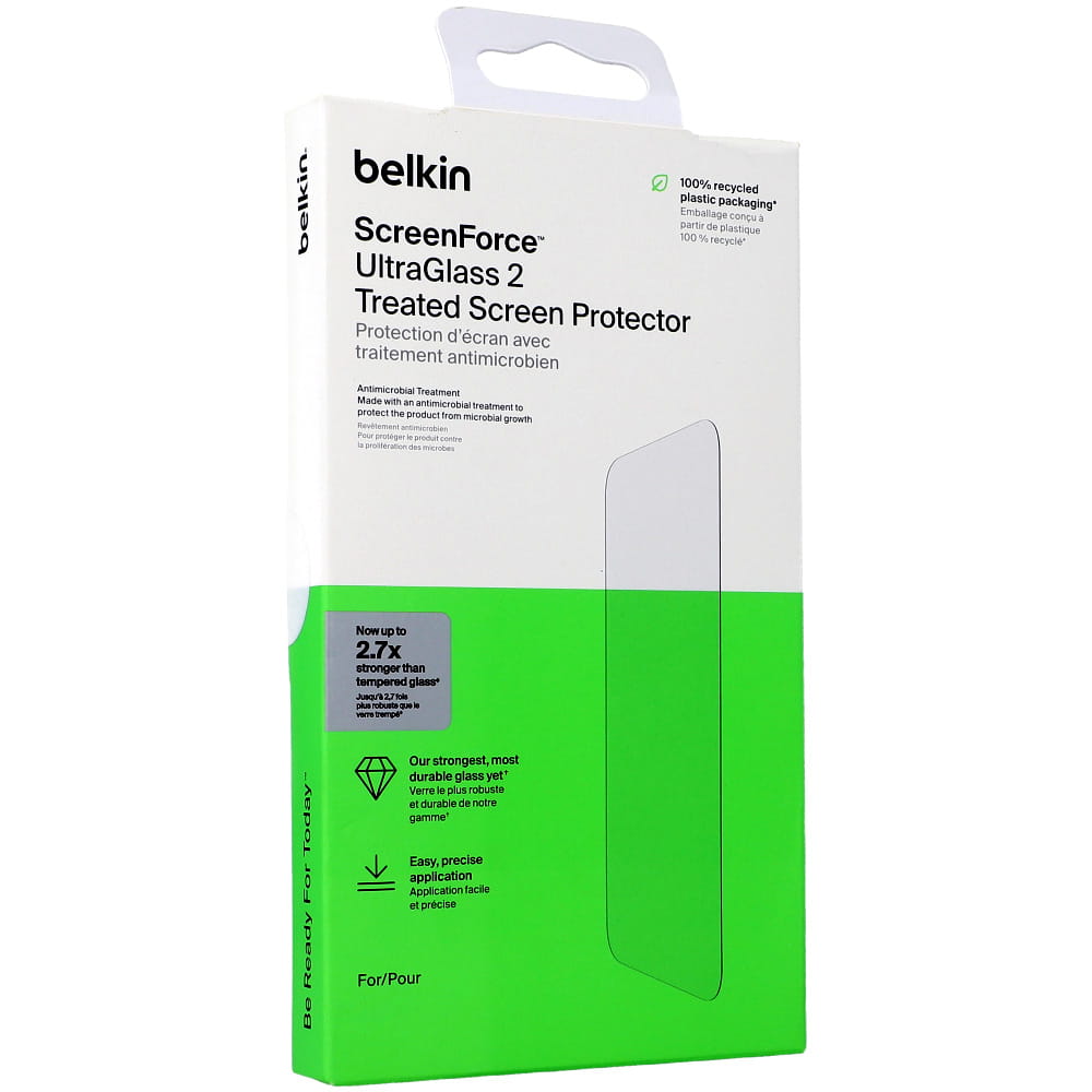 Sticla de protectie Belkin UltraGlass2 AntiMicrobial pentru iPhone 15 / 14 Pro, 9H, 0,29mm, transparent, set 1x