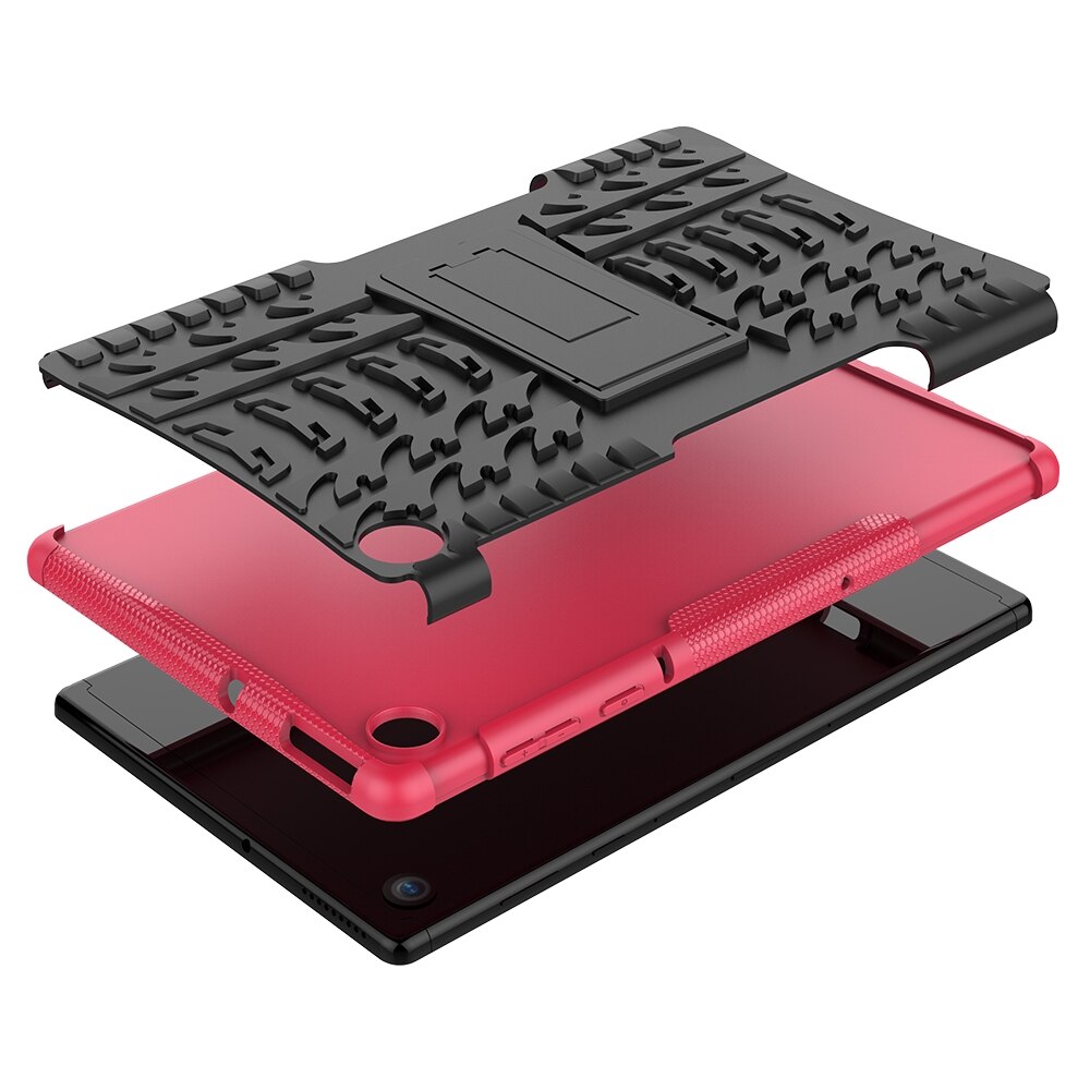Husa tableta pentru Lenovo Tab M10 Plus TB-X606F, textura de anvelopa, protectie soc + TPU+PC, cu suport, culoare roz vibrant
