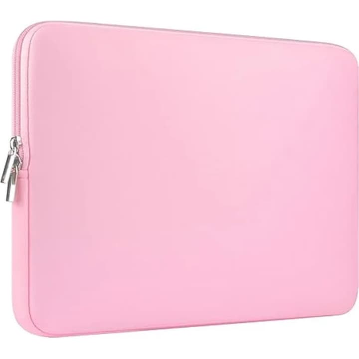 Geanta de protectie pentru laptop 15 inch, neopren, design slim, roz, set cu geanta suplimentara