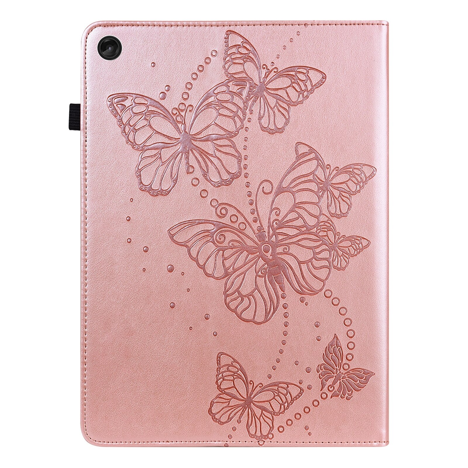 Husa tableta pentru Lenovo Tab M10 3rd Gen, model fluturi gravat, piele, tip carte, suport, roz