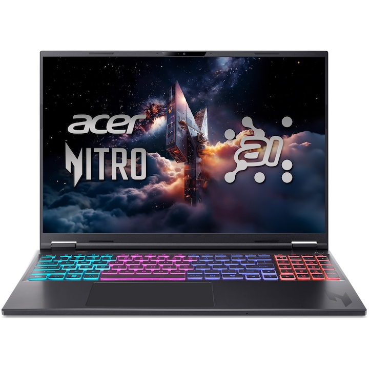 Laptop Gaming Acer Nitro 16S AI cu procesor AMD Ryzen™ AI 7 350 pana la 5.0 GHz, 16", WQXGA IPS, 180Hz, 16GB DDR5, 1TB SSD, NVIDIA® GeForce RTX™ 5070 8GB GDDR7, No OS, Obsidian Black