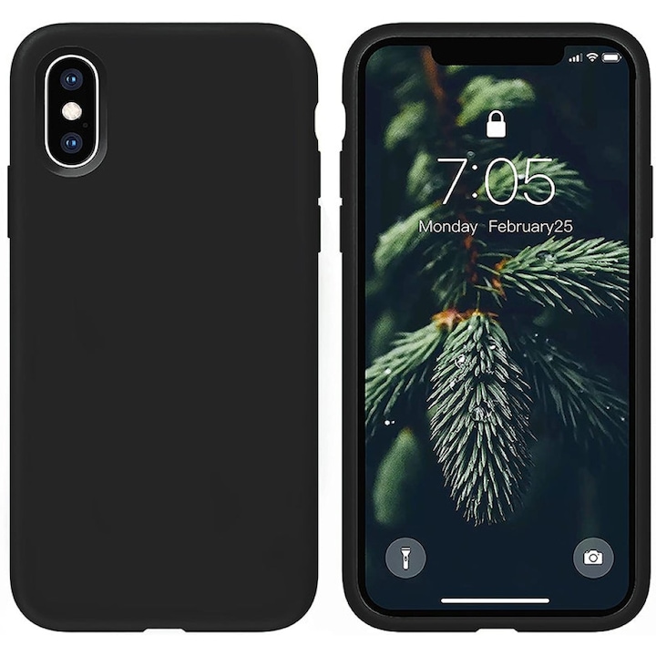 Husa CASEY STUDIOS™ pentru Apple iPhone X / XS, Soft Silicone Premium, Microfibra in Interior, Negru, de Protectie, Ultra Slim, pentru Incarcare Wireless, Margini Ridicate pentru Protectia Ecranului si a Camerelor