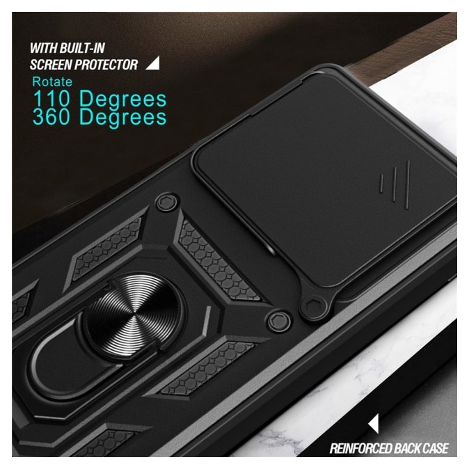 Husa Spate Upzz® Camshield Compatibila Cu Motorola Edge 70, Protectie La Camere, Inel Metalic, Stand - Blue