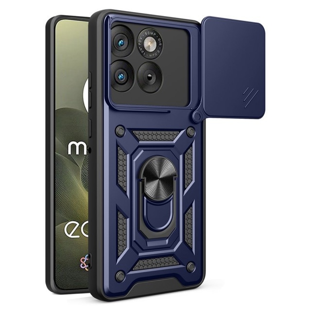 Husa Spate Upzz® Camshield Compatibila Cu Motorola Edge 70, Protectie La Camere, Inel Metalic, Stand - Blue
