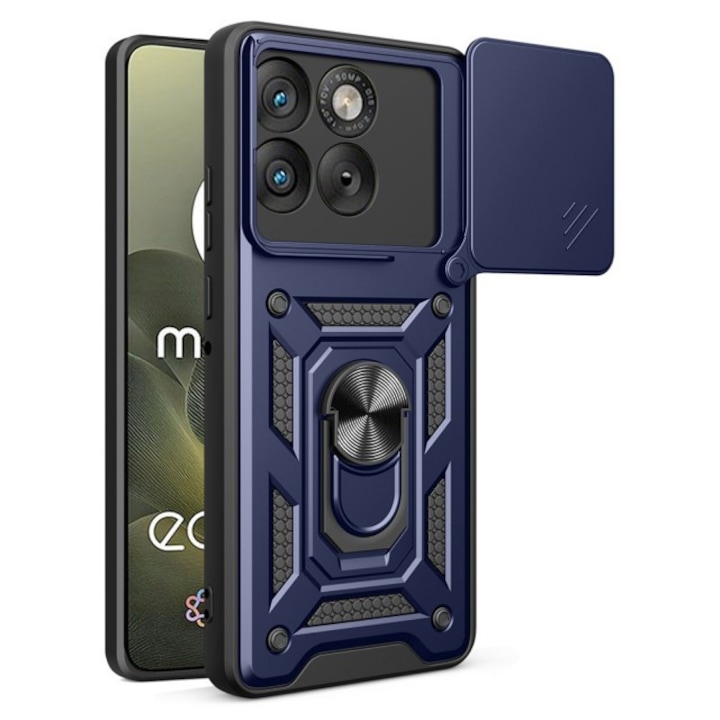 Husa Spate Upzz® Camshield Compatibila Cu Motorola Edge 70, Protectie La Camere, Inel Metalic, Stand - Blue