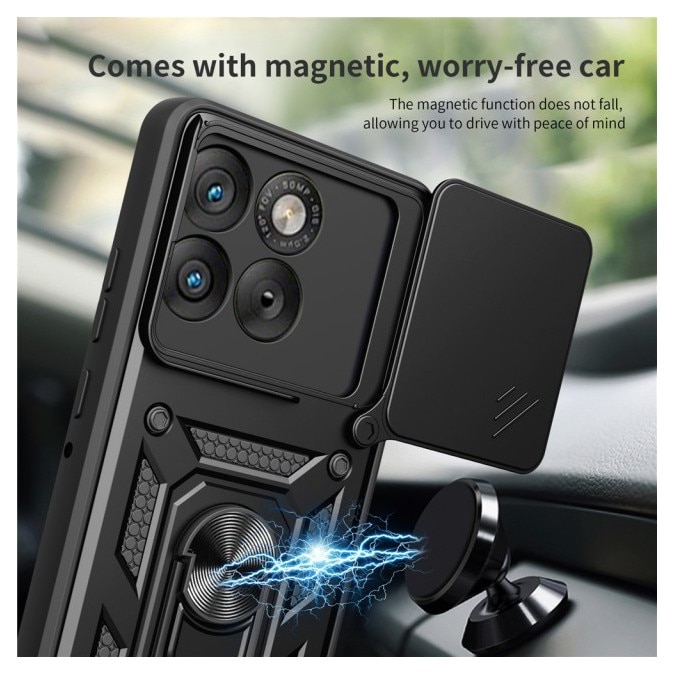 Husa Spate Upzz® Camshield Compatibila Cu Motorola Edge 70, Protectie La Camere, Inel Metalic, Stand - Blue