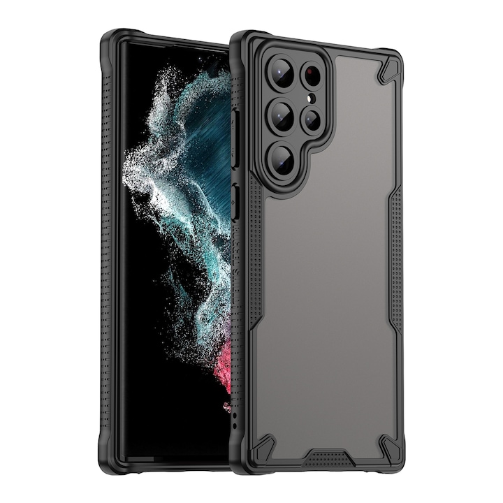 Husa telefon, pentru Samsung Galaxy S22 Ultra Armura de ulei confortabil TPU impermeabil + PC moale Semi-translucentmatte simt, Negru, Transparent