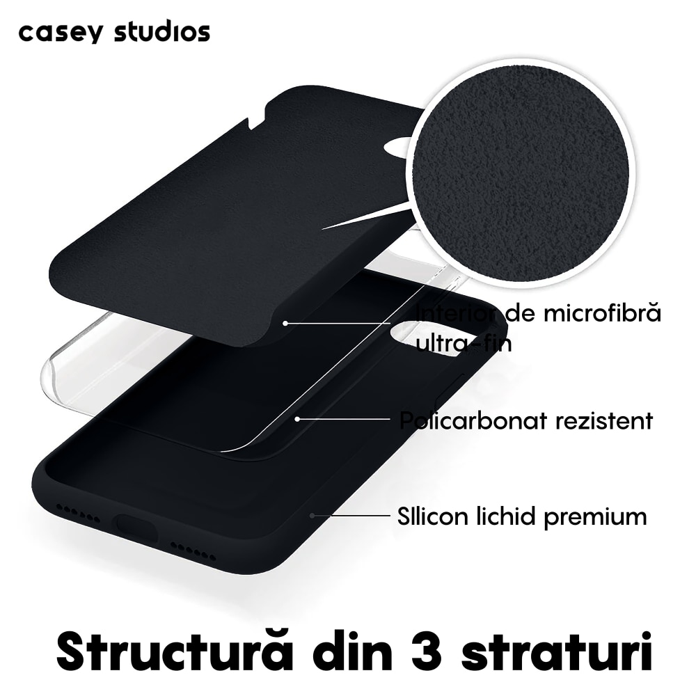 Husa CASEY STUDIOS™ compatibila cu iPhone 7 / 8 / SE 2 / SE 2020 / SE 3 2022, Soft Silicone Premium, Microfibra in Interior, Midnight Blue, de Protectie, Ultra Slim, pentru Incarcare Wireless, Margini Ridicate de Protectia Ecranului si a Camerelor