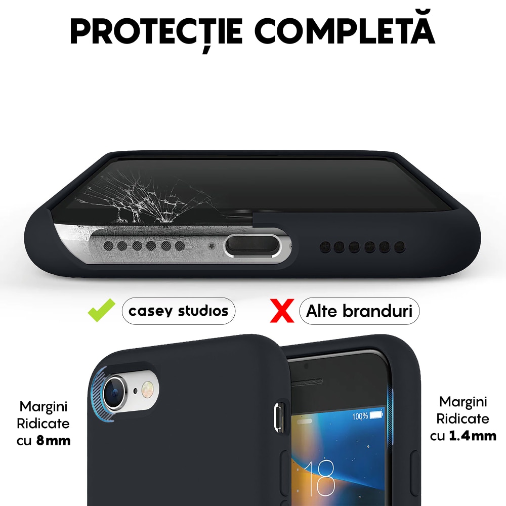 Husa CASEY STUDIOS™ compatibila cu iPhone 7 / 8 / SE 2 / SE 2020 / SE 3 2022, Soft Silicone Premium, Microfibra in Interior, Midnight Blue, de Protectie, Ultra Slim, pentru Incarcare Wireless, Margini Ridicate de Protectia Ecranului si a Camerelor