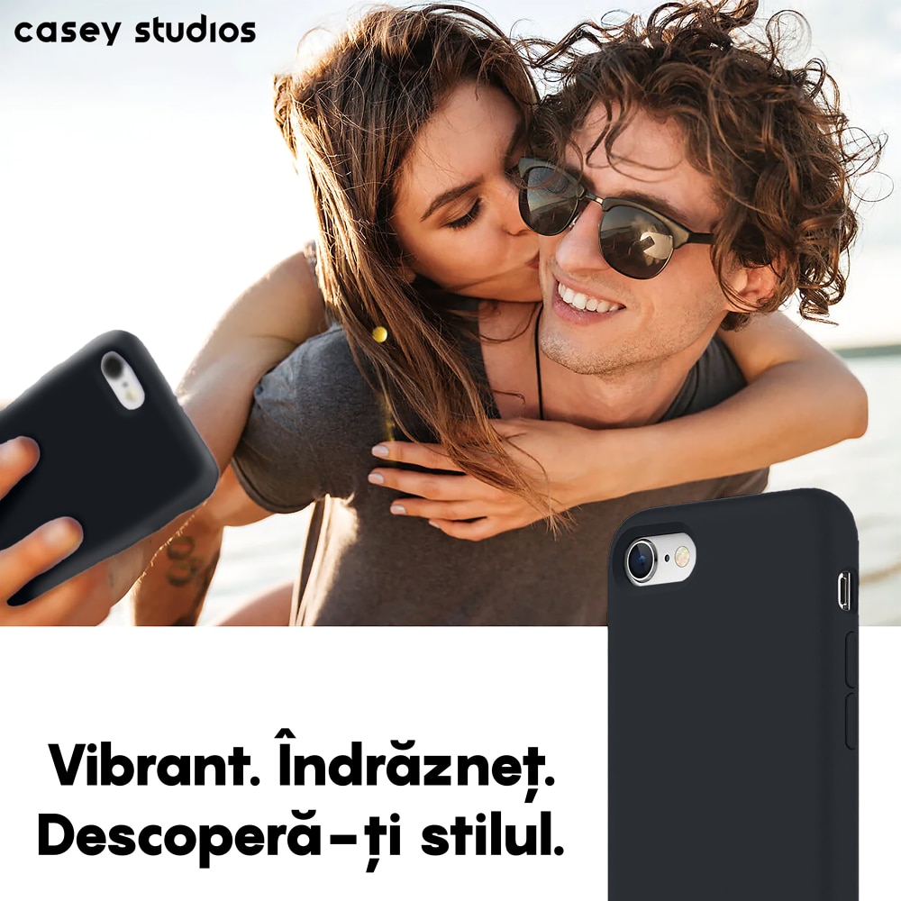 Husa CASEY STUDIOS™ compatibila cu iPhone 7 / 8 / SE 2 / SE 2020 / SE 3 2022, Soft Silicone Premium, Microfibra in Interior, Midnight Blue, de Protectie, Ultra Slim, pentru Incarcare Wireless, Margini Ridicate de Protectia Ecranului si a Camerelor