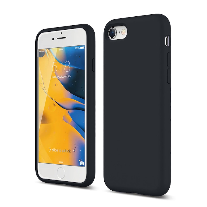Husa CASEY STUDIOS™ compatibila cu iPhone 7 / 8 / SE 2 / SE 2020 / SE 3 2022, Soft Silicone Premium, Microfibra in Interior, Midnight Blue, de Protectie, Ultra Slim, pentru Incarcare Wireless, Margini Ridicate de Protectia Ecranului si a Camerelor