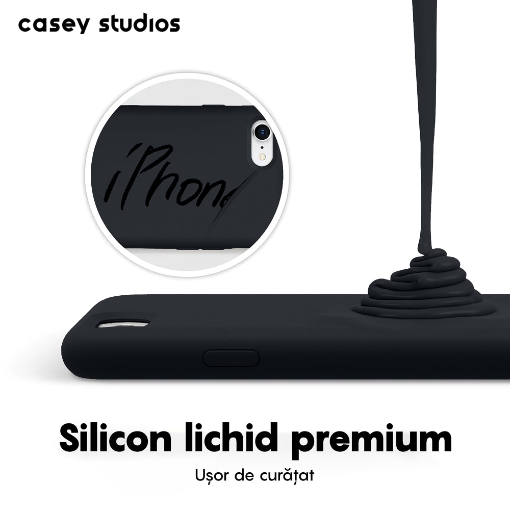 Husa CASEY STUDIOS™ compatibila cu iPhone 7 / 8 / SE 2 / SE 2020 / SE 3 2022, Soft Silicone Premium, Microfibra in Interior, Midnight Blue, de Protectie, Ultra Slim, pentru Incarcare Wireless, Margini Ridicate de Protectia Ecranului si a Camerelor