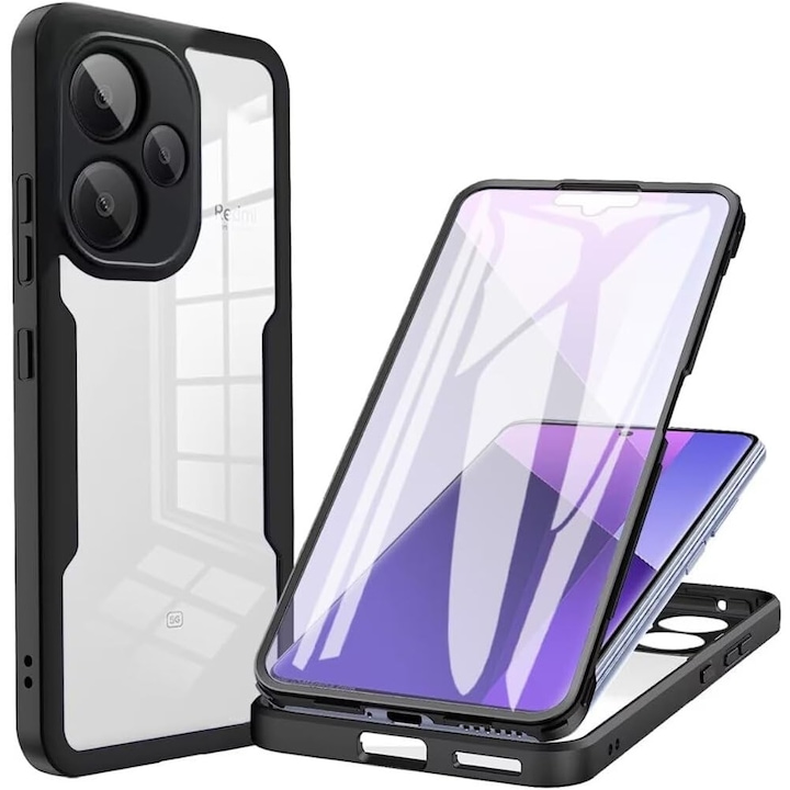 Pachet 360: Husa cu folie integrata pentru Xiaomi Redmi 13 Cover360 fata / spate - negru