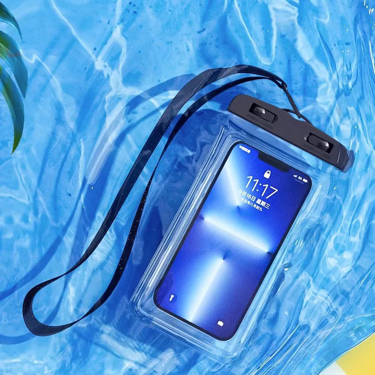 Carcasa de telefon mobil rezistenta la apa din PVC transparent, carcasa de telefon, utilizare subacvatica, IPX8， Negru, dimensiuni universale