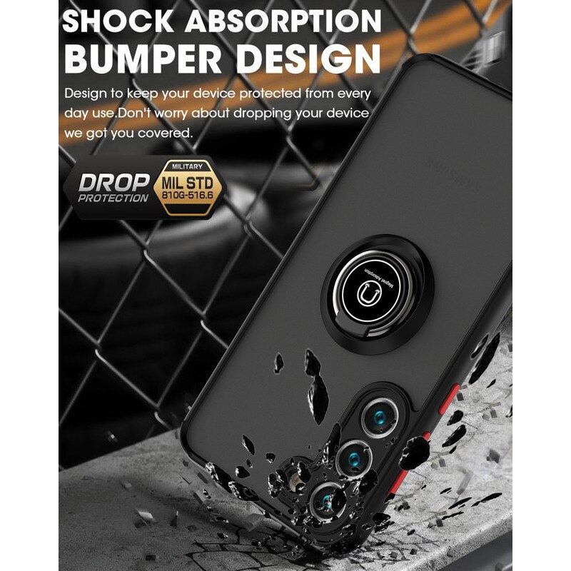 Husa telefon, pentru Samsung Galaxy S23 5G Inel rotativ 360 ° Kickstand, PC subtire subtire si TPU rezistent la soc, Transparent, Negru