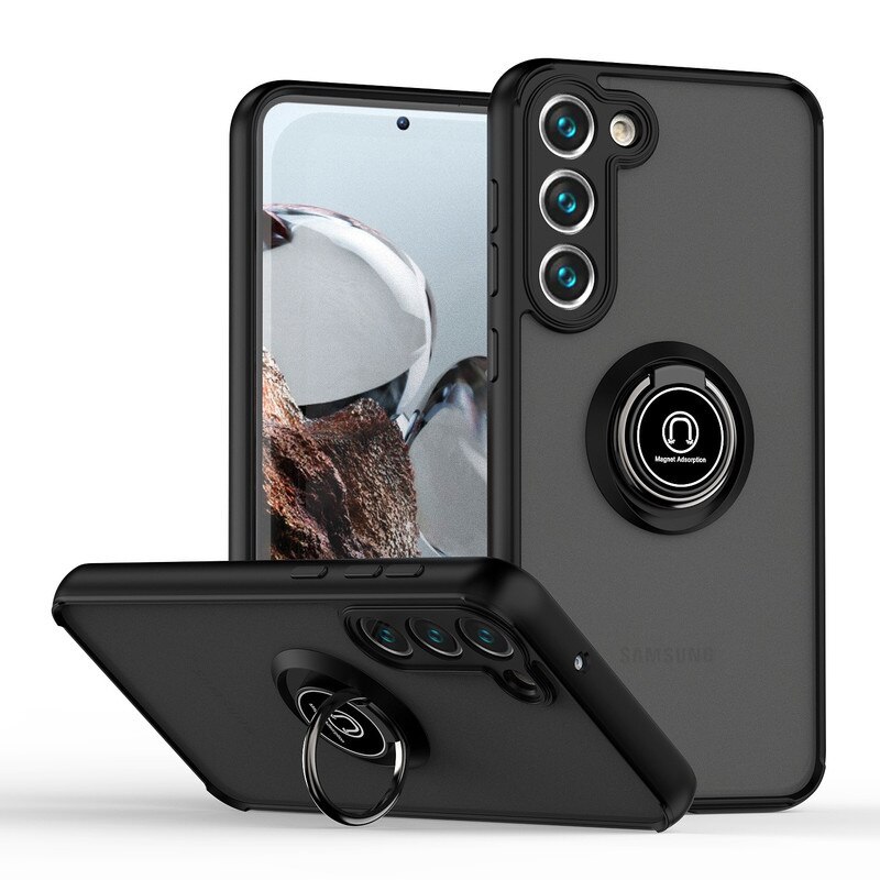 Husa telefon, pentru Samsung Galaxy S23 5G Inel rotativ 360 ° Kickstand, PC subtire subtire si TPU rezistent la soc, Transparent, Negru