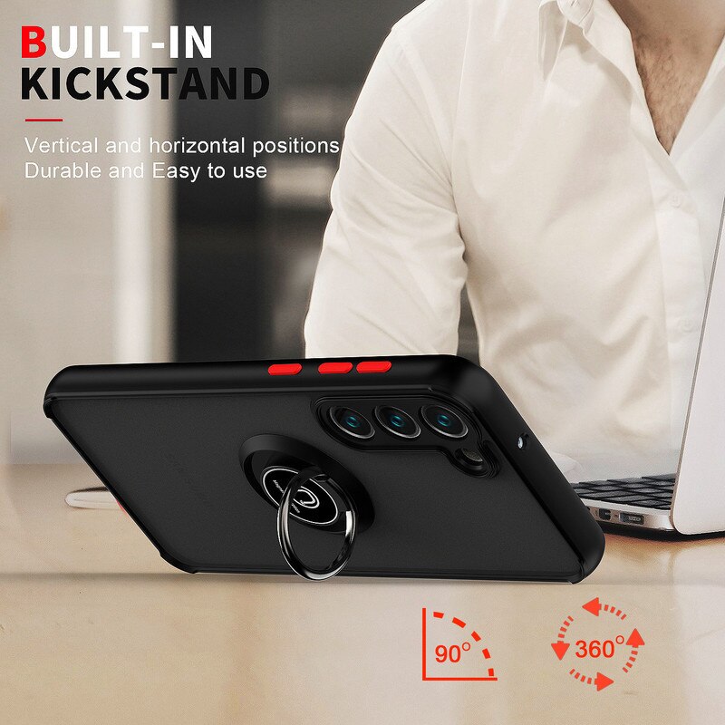 Husa telefon, pentru Samsung Galaxy S23 5G Inel rotativ 360 ° Kickstand, PC subtire subtire si TPU rezistent la soc, Transparent, Negru