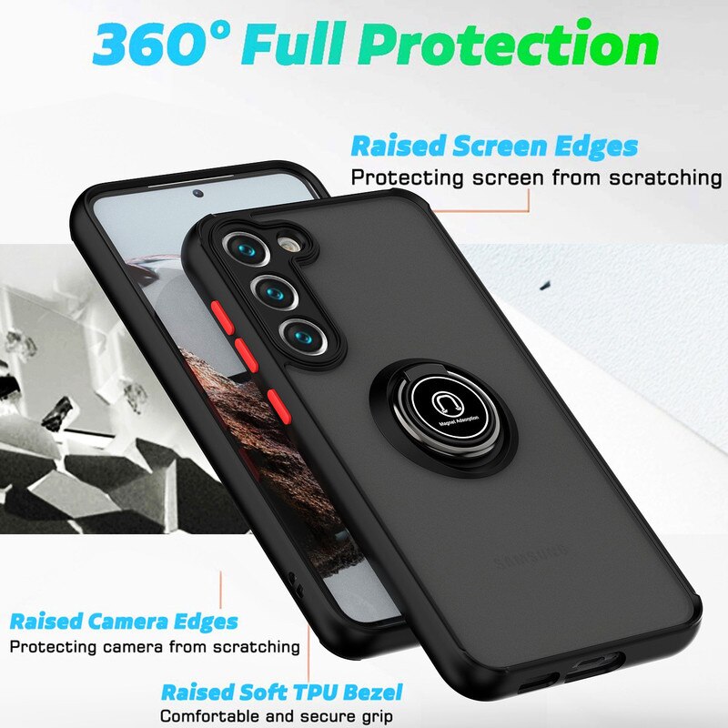 Husa telefon, pentru Samsung Galaxy S23 5G Inel rotativ 360 ° Kickstand, PC subtire subtire si TPU rezistent la soc, Transparent, Negru