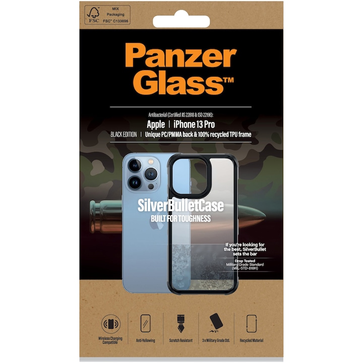 Husa de protectie PanzerGlass pentr compatibil cu Apple iPhone 13 Pro, Transparenta / Rama Neagra