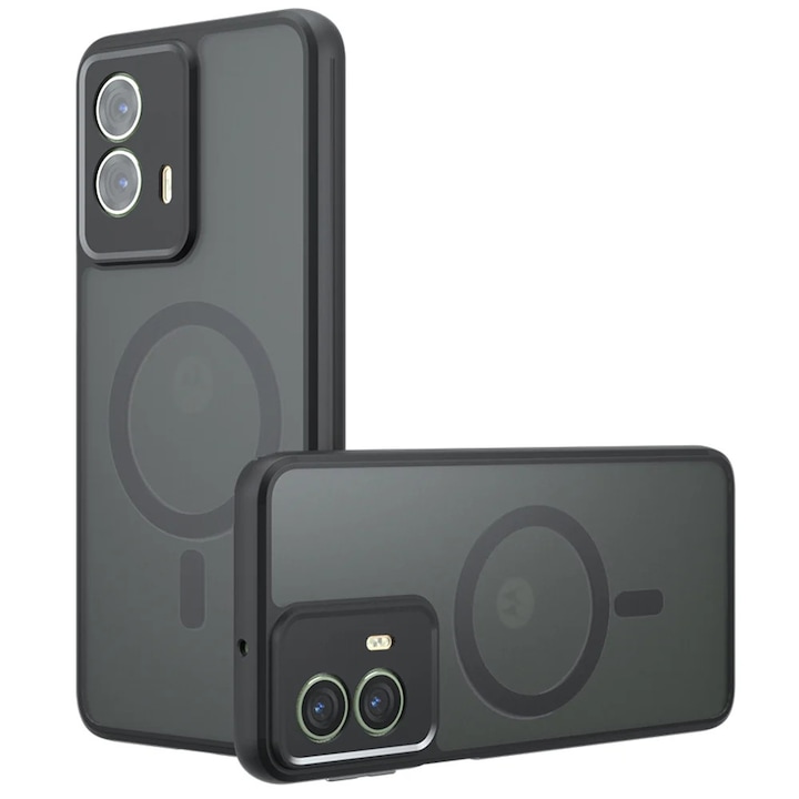 Husa pentru Motorola Moto G85, SKYDDAR INNOVATION, PureFrost MagSafe, AntiSoc, set cu sticker, Negru frost