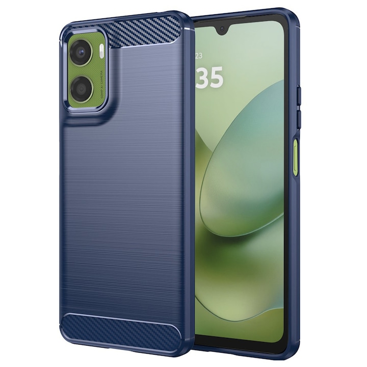 Husa pentru Motorola Moto G06 / Moto G06 Power, SKYDDAR INNOVATION, Carbon Silicone, din Silicon Slim, cu textura Fibra Carbon, set cu sticker, Albastru