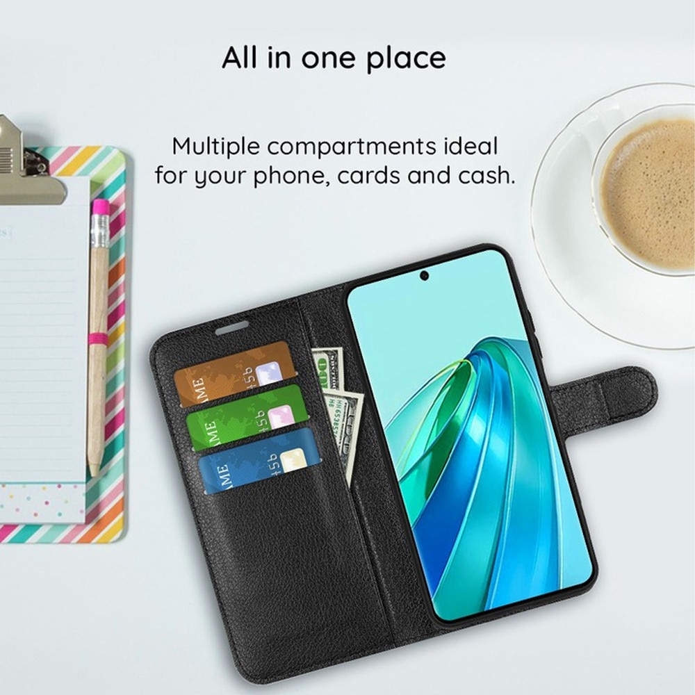 Husa tip carte cu clapeta LederPly pentru Samsung Galaxy A07, Flip Cover, Inchidere magnetica, Buzunar Card si Bacnote, Design piele, Protectie completa, Functie Stand, Negru