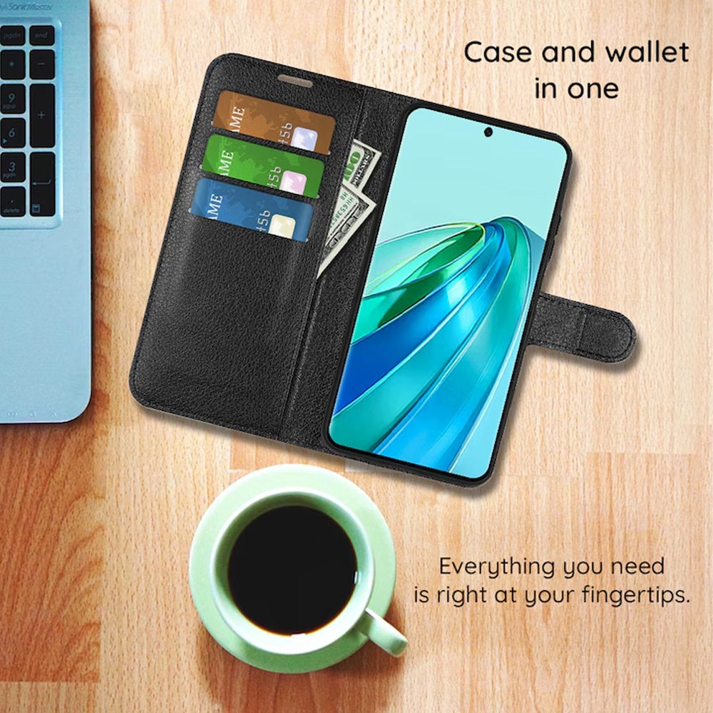 Husa tip carte cu clapeta LederPly pentru Samsung Galaxy A07, Flip Cover, Inchidere magnetica, Buzunar Card si Bacnote, Design piele, Protectie completa, Functie Stand, Negru