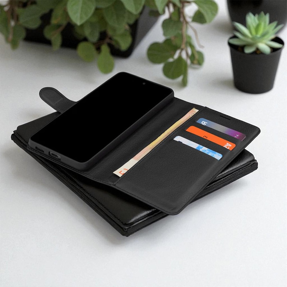 Husa tip carte cu clapeta LederPly pentru Samsung Galaxy A07, Flip Cover, Inchidere magnetica, Buzunar Card si Bacnote, Design piele, Protectie completa, Functie Stand, Negru