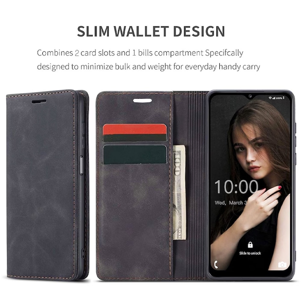 Husa Flip NeatlySleeve din Piele pentru Motorola Edge 60 Pro, Inchidere Magnetica, Tip Carte, Design Minimalist 3in1 Portofel, Stand, Soft Touch, Suport Card, Protectie Completa, Negru